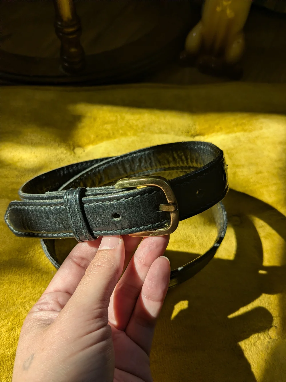 Vtg 80's Antique Saddle Leather Belt with Brass Buckle
